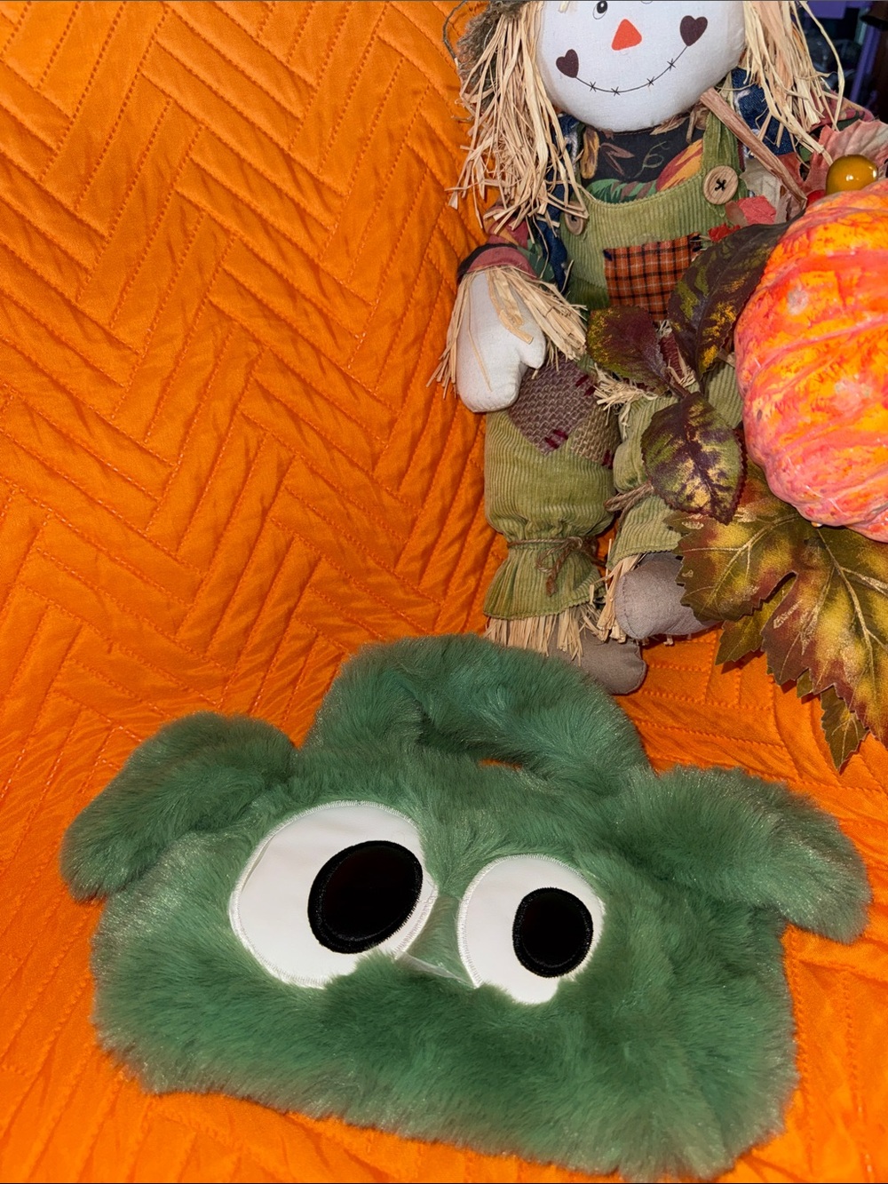 Kids Green Fuzzy Monster Costume Bag with Big Eyes